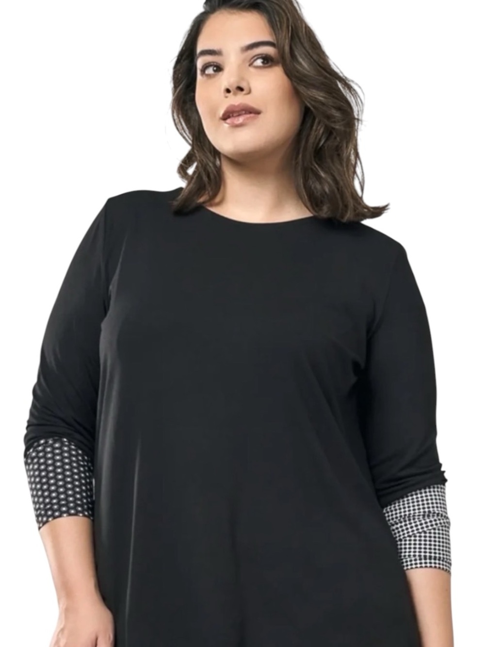 Alembika Tekbika Mono Dot Cuff Tunic Top Black White NWT Size 3 | US 10-12 - Picture 2 of 13